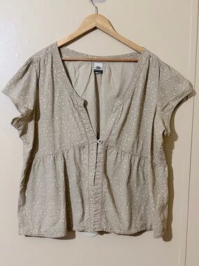 Route 66 Beige Floral Embroidered Peplum Blouse